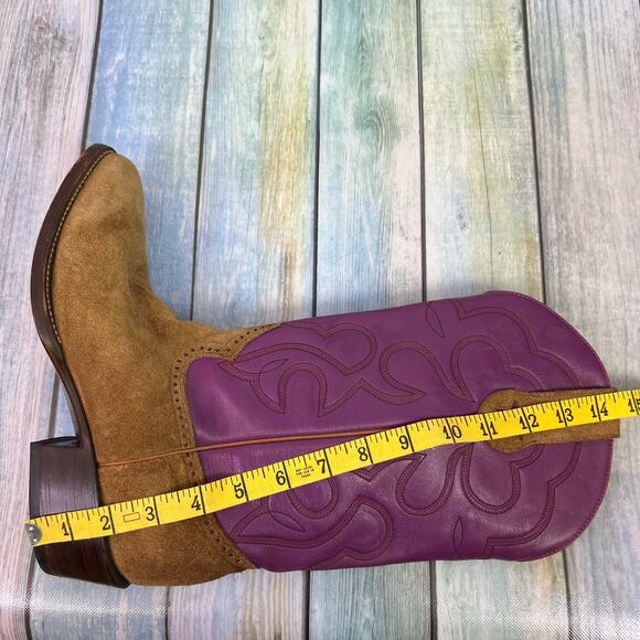 McClintock Heritage Collection Cowboy Boots Rough Suede Purple Shaft Size 9 - Picture 8 of 10